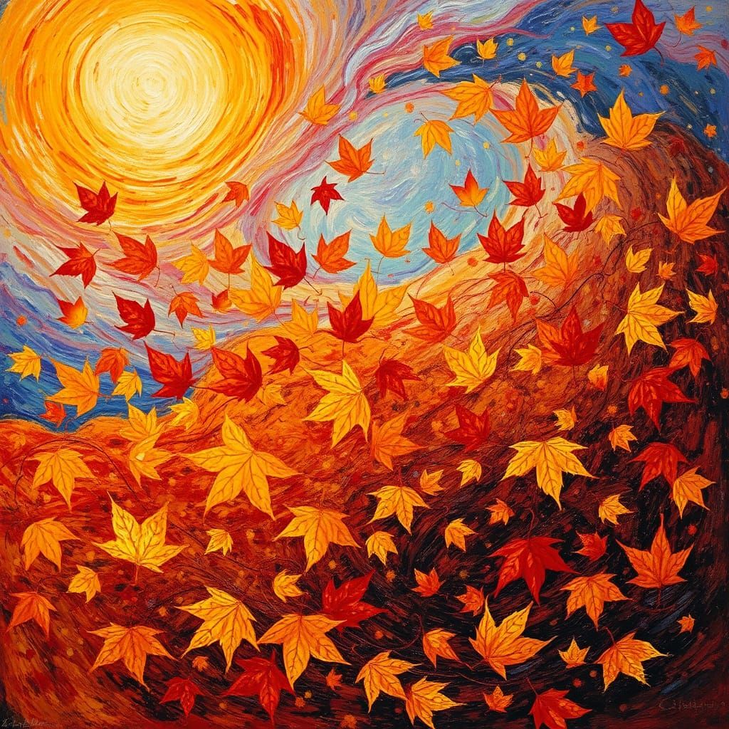 Autumn Leaves Whirlwind in a Van Gogh Style