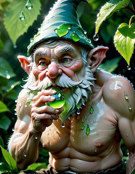 Sensual Gnome Slurping Dewdrop at Dawn
