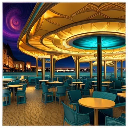 Night Cafe Terrace, Arles, in Art Nouveau Style