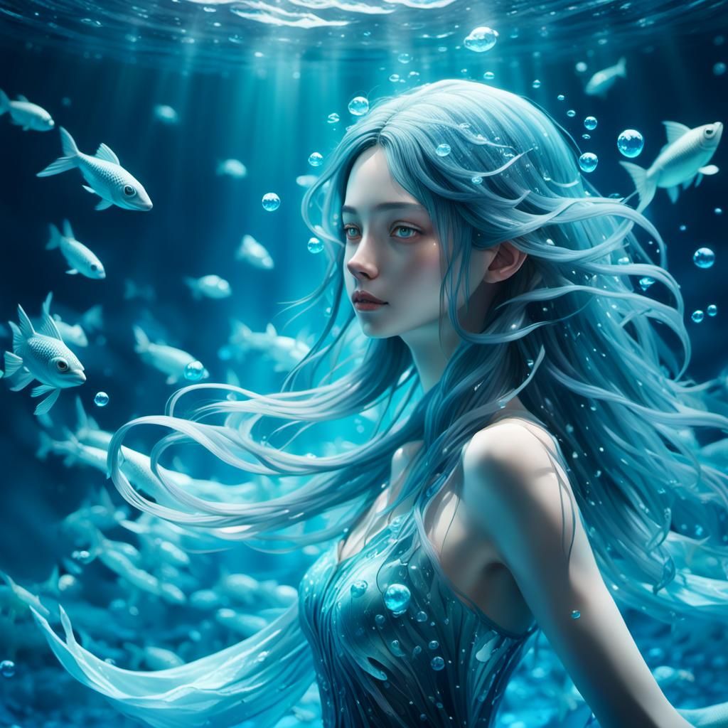 Ethereal Water Nymph in a Sea of Blue