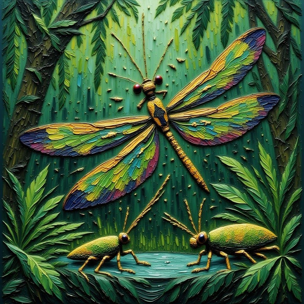 Praying Mantis Preying on Grasshopper in Jungle