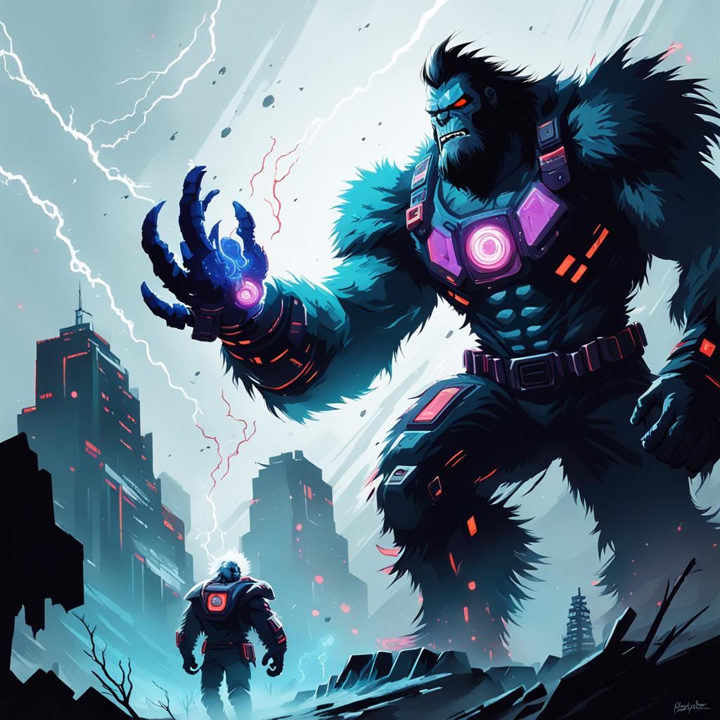 Cyberpunk Yeti Guardian with Electric Powers