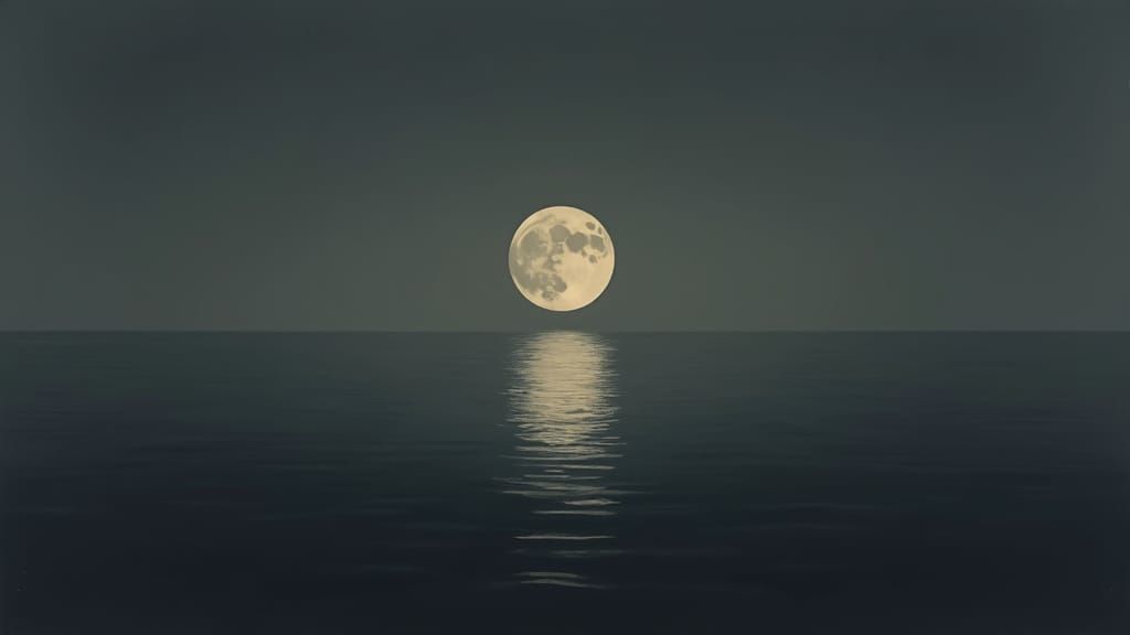 Minimalist Moonlit Sea Reflection in Ink Wash Style