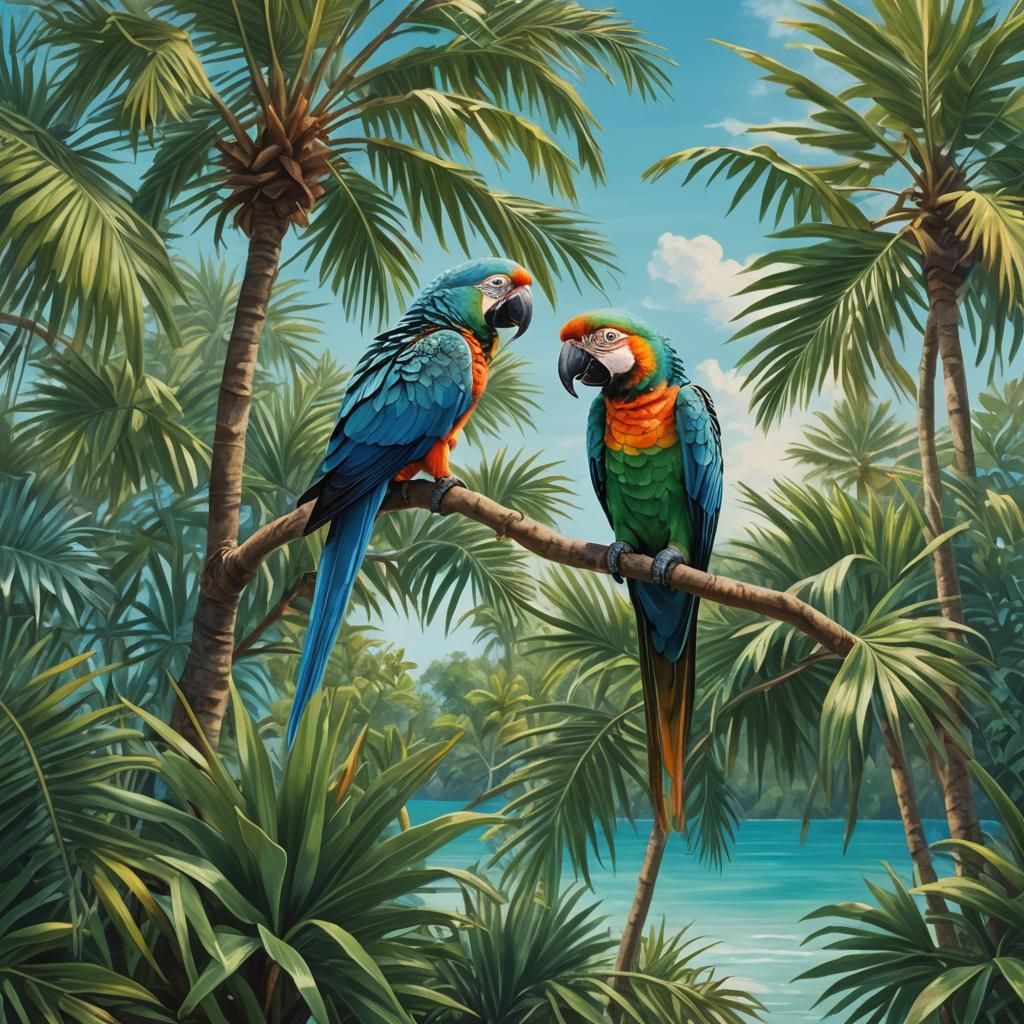 Vibrant Parrot in Tropical Island Paradise