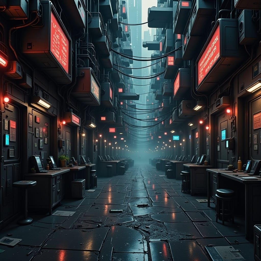 Dystopian City Interior with Neon Lights