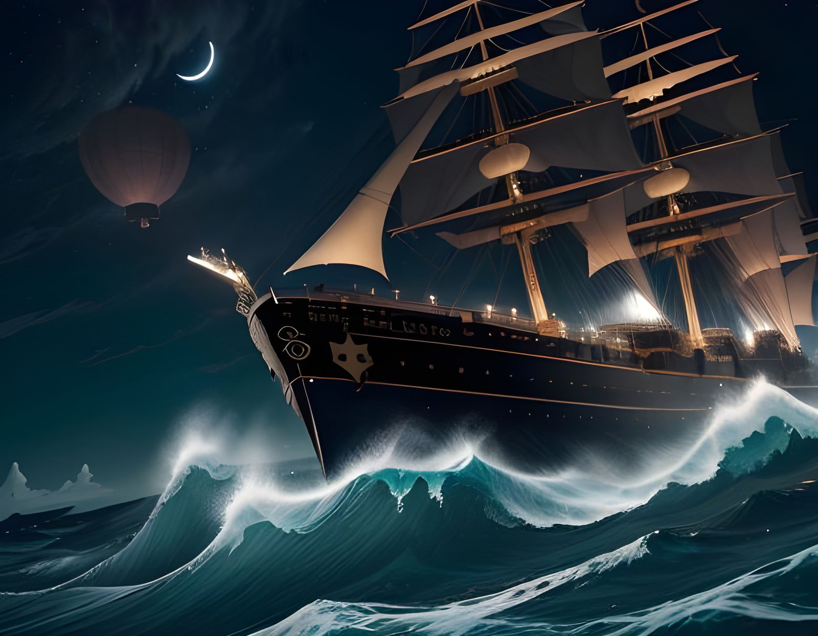 Boy Overboard: Dramatic Seascape Under Moonlight