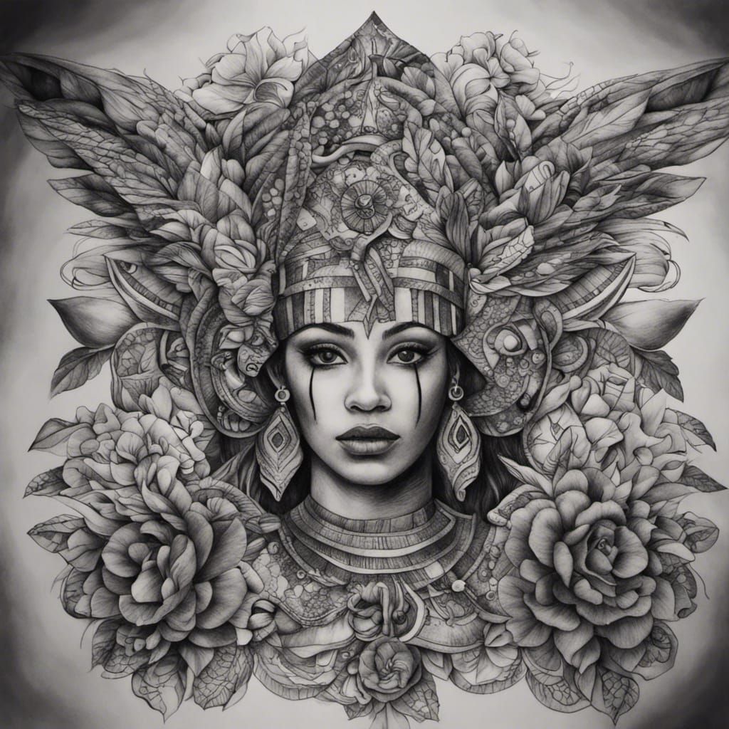 Brazilian Culture Tattoo Design in Charcoal