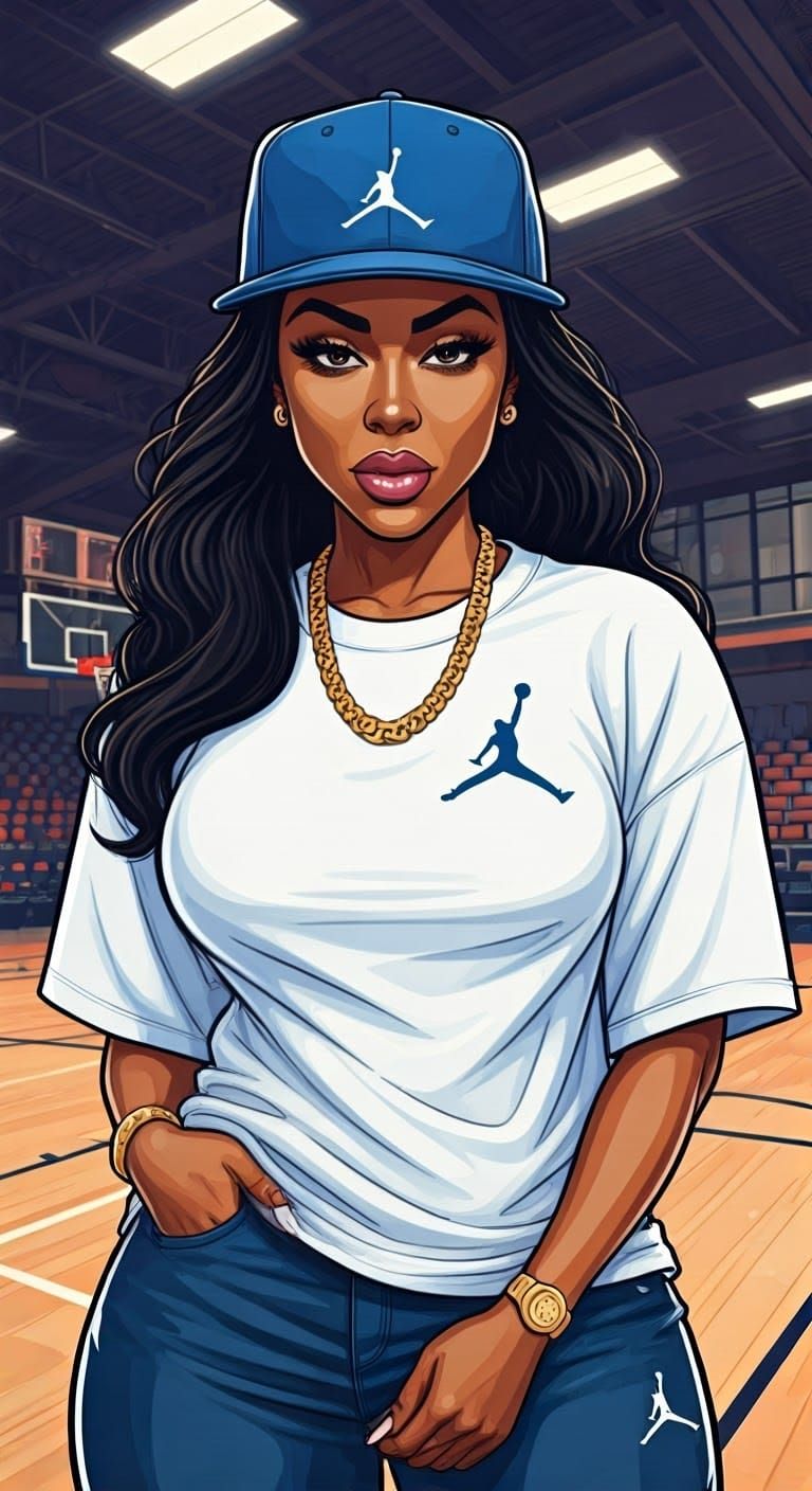 Singer in Curvaceous Urban Style, Retro Jordan Ad