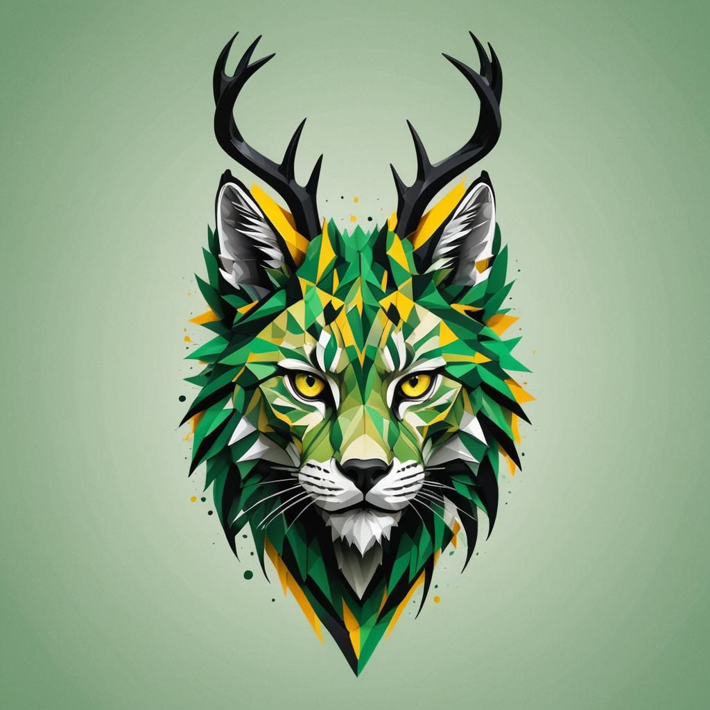 Lynx Beer Logo with Antlers in Geometric Style