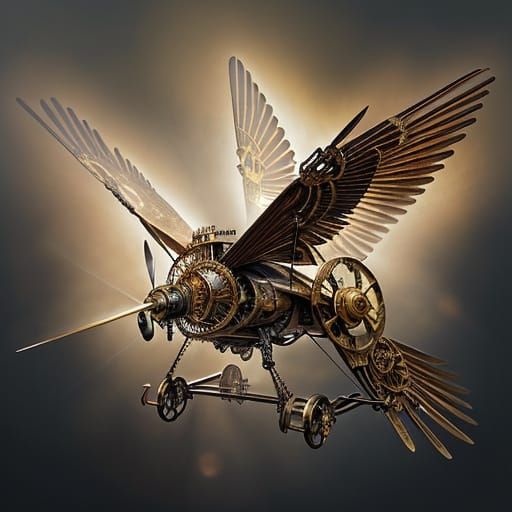 Steampunk Ornithopter Soaring Over Victorian City