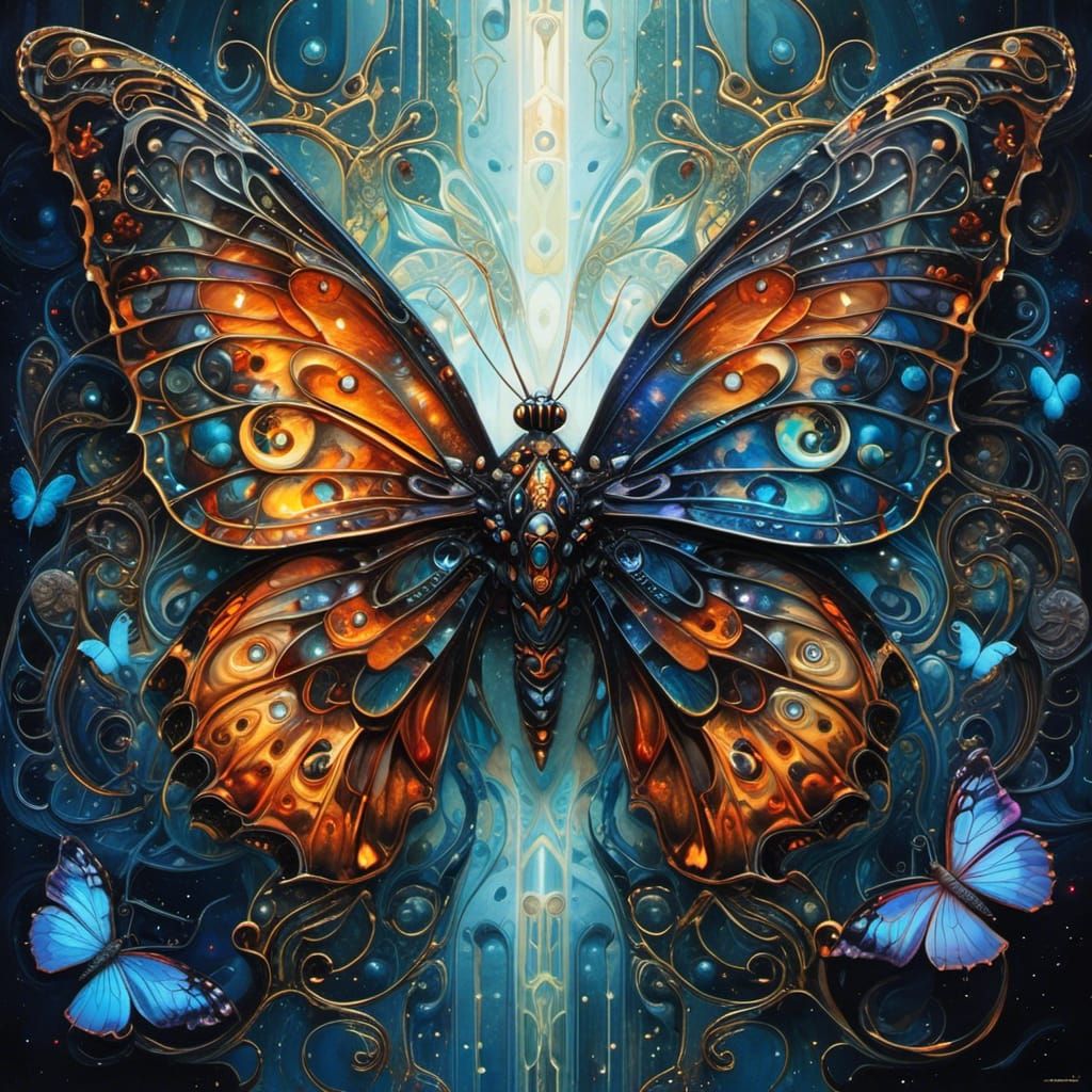 Lovecraftian Butterfly Scene in Ornate Detail