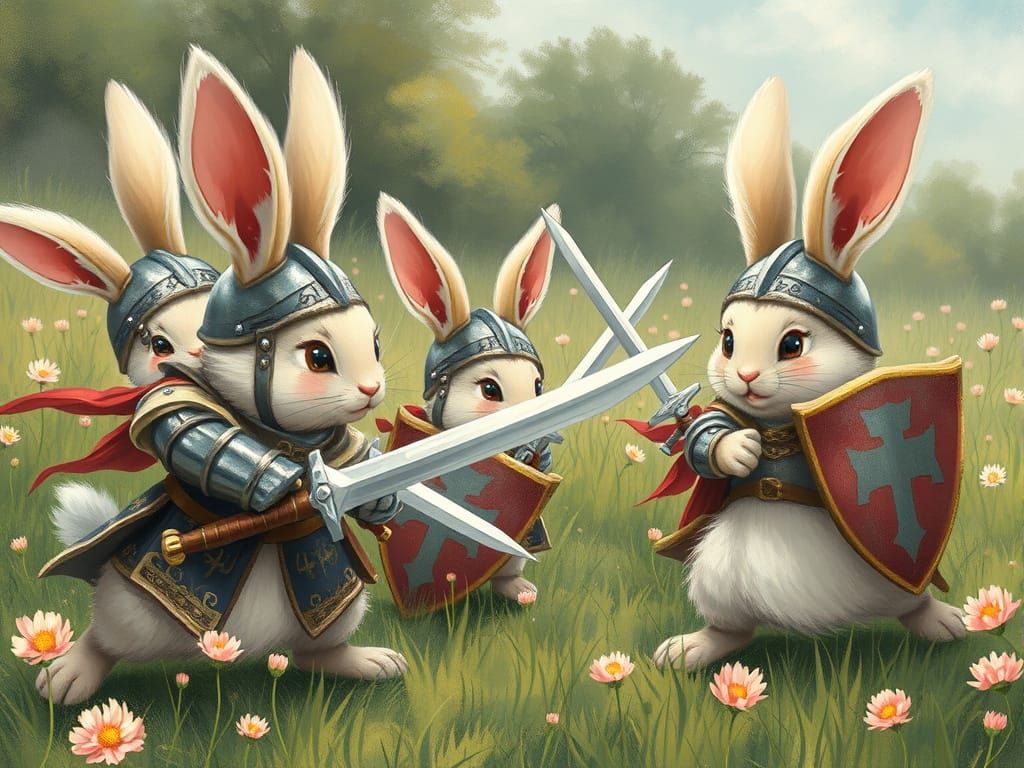 An epic battle of cute and fluffy bunnies.