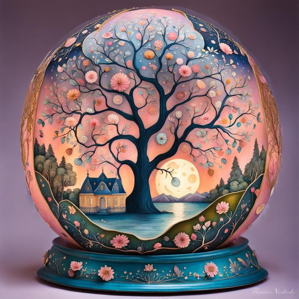 Glitter Globe with Spring Tree, in Baroque Style