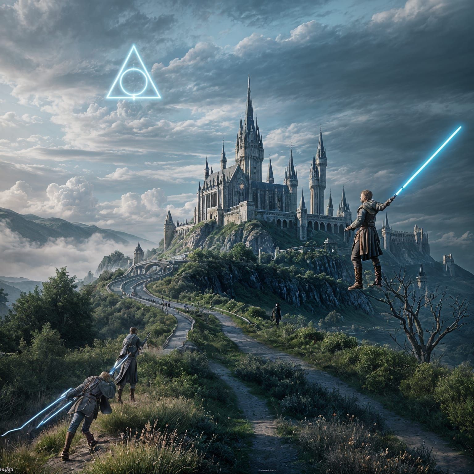 Surreal Duel of Obi-Wan and Anakin in a Fantastical Landscap...