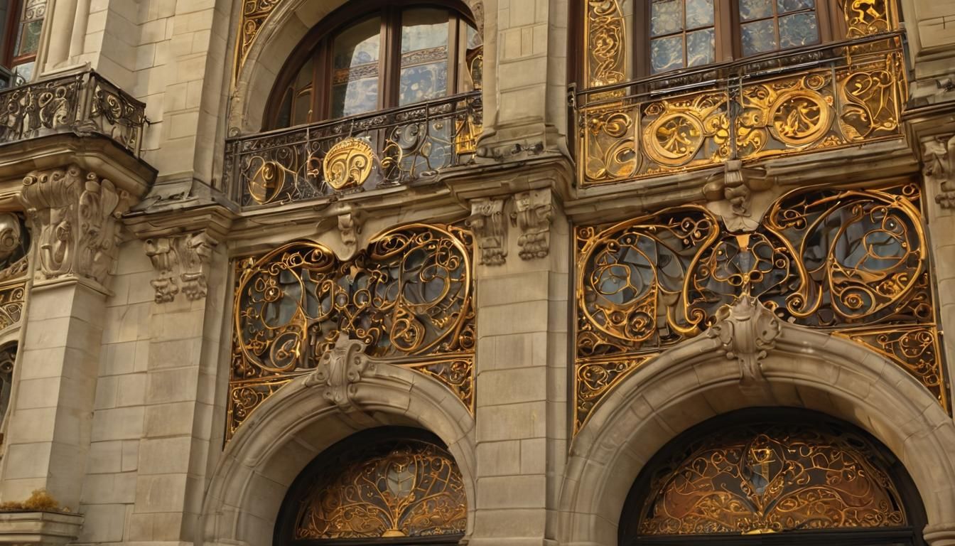 Art Nouveau Building Facade in Klimt Style
