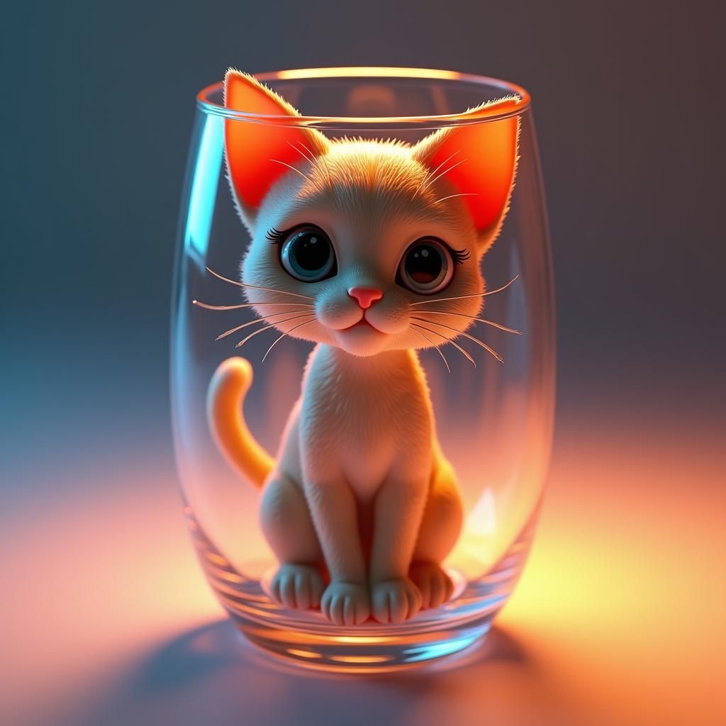 Hyperrealistic Cat Figurine in Glass Container