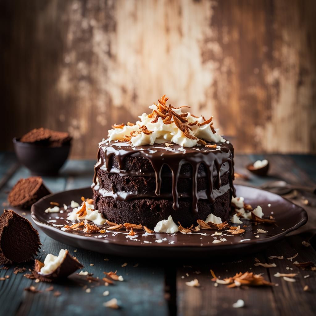 Dark Chocolate Coconut Cake Still Life Photography