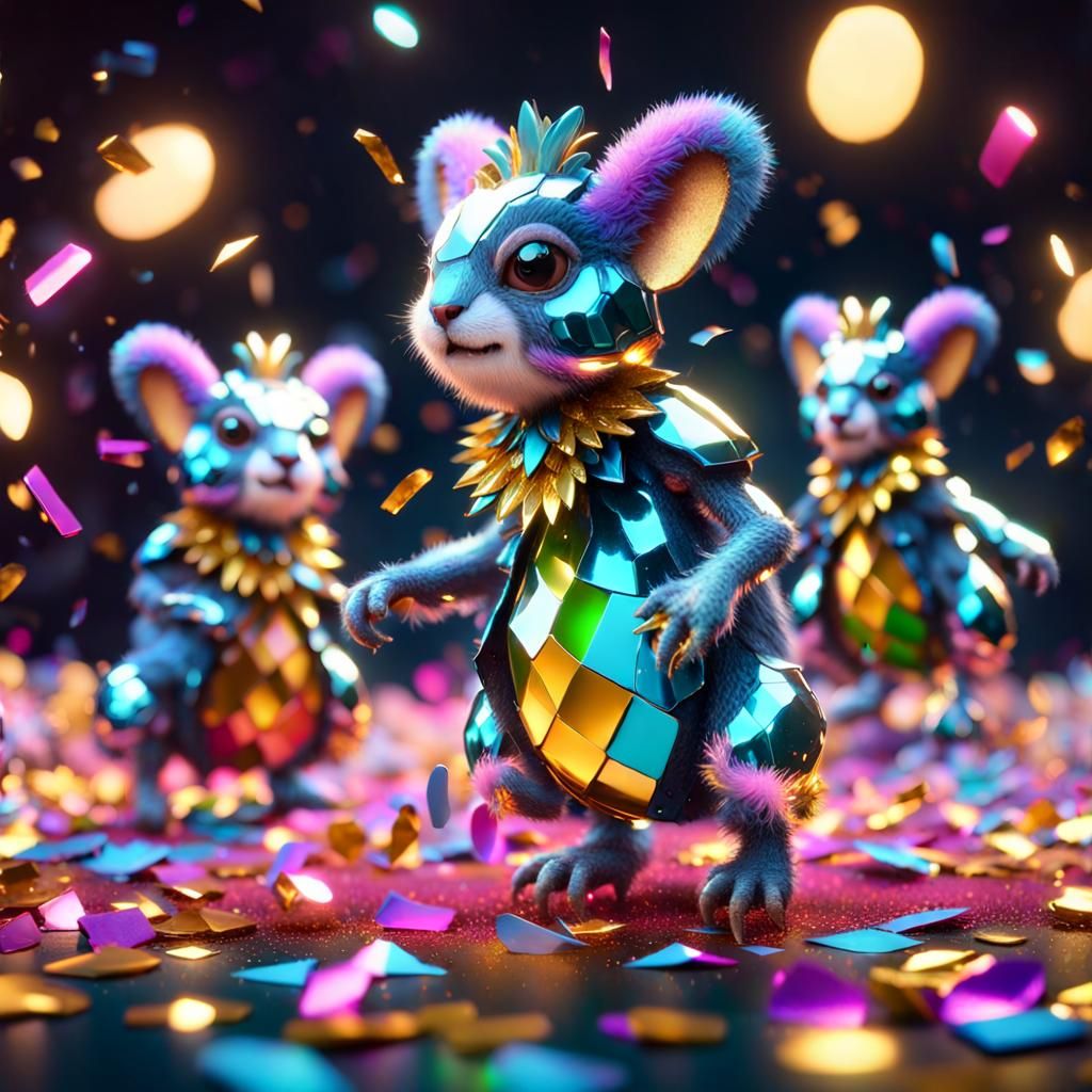 Cute Fuzzy Creatures Dance in Confetti