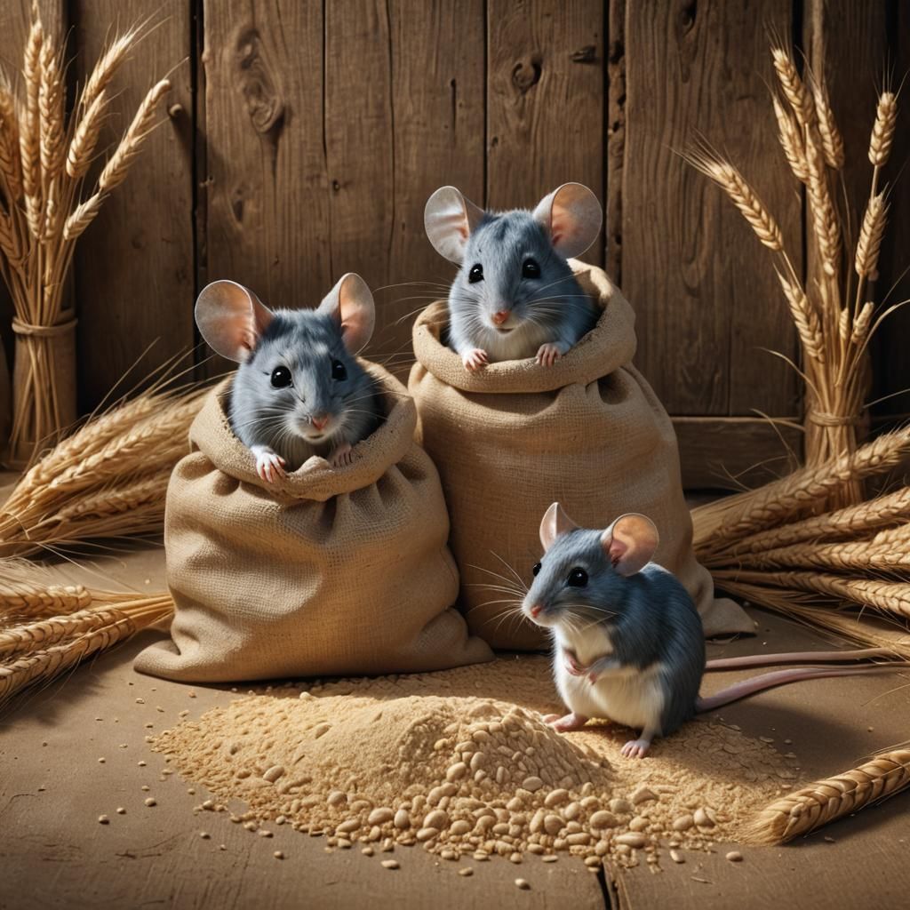Mice in Flour Sack Matte Painting