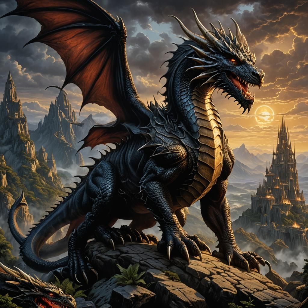 Epic Dragon Scene in Dark Fantasy Style