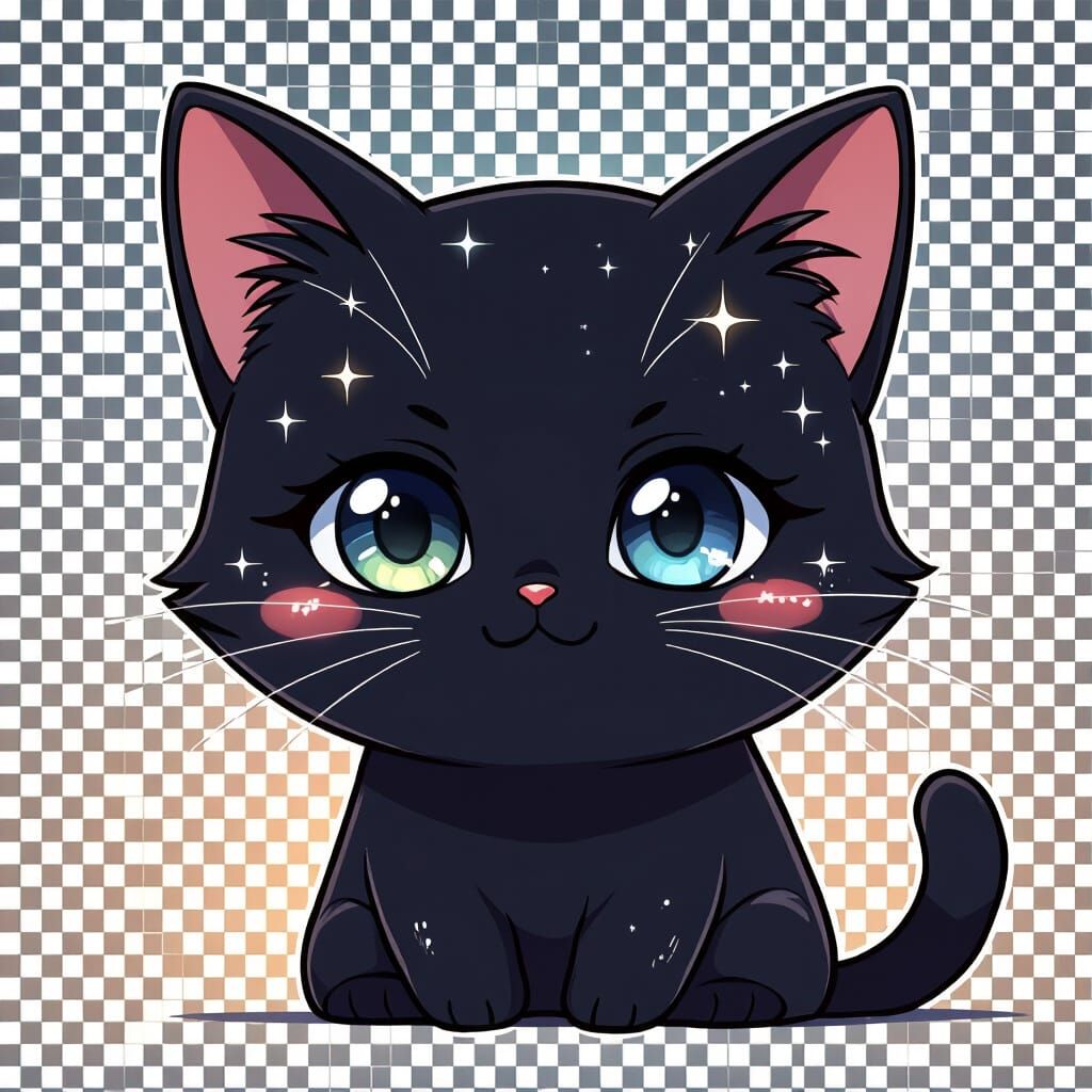 Cute Black Cat Anime Emote with Stars