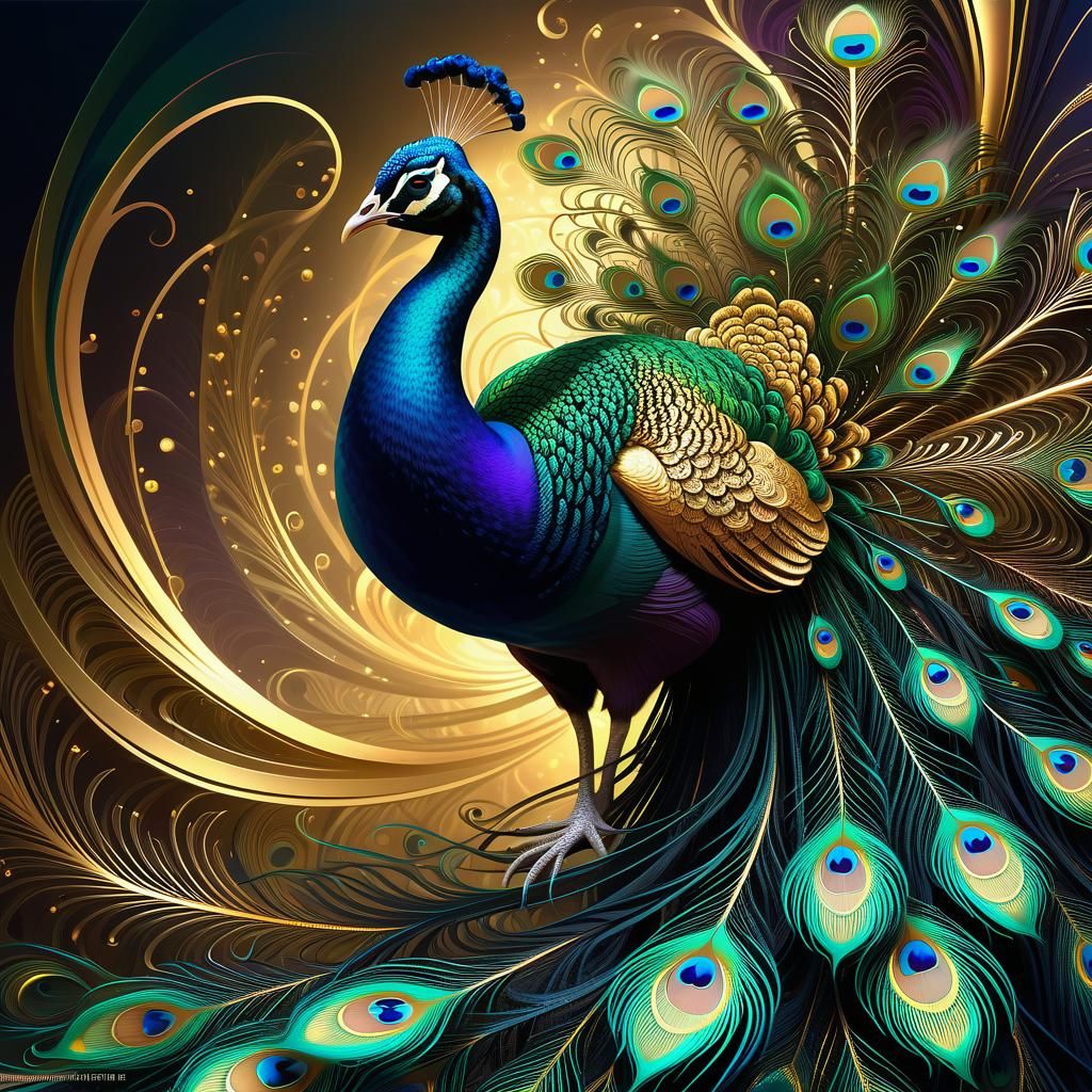 Filigree Peacock with Fractal Feathers in Gothic Style