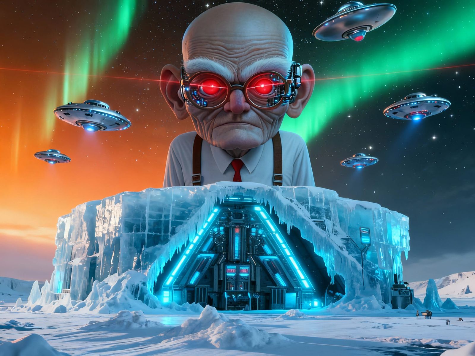 Arctic Evil Mastermind Hideout With UFOs Hovering