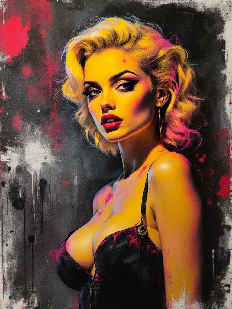 Dramatic Woman in Chiaroscuro Street Art Style