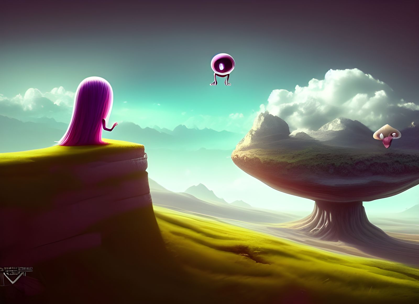 Cute Alien in Surreal Whimsical Landscape