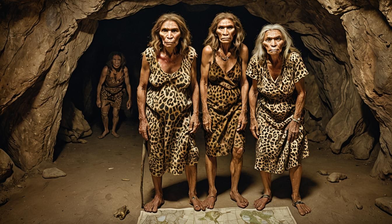 Humorous photography of Neanderthal Women, of different ages