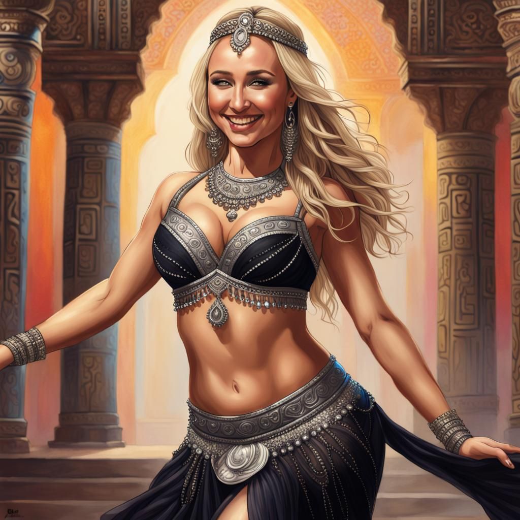 Bellydancer in Temple: Hyperrealistic Splash Art