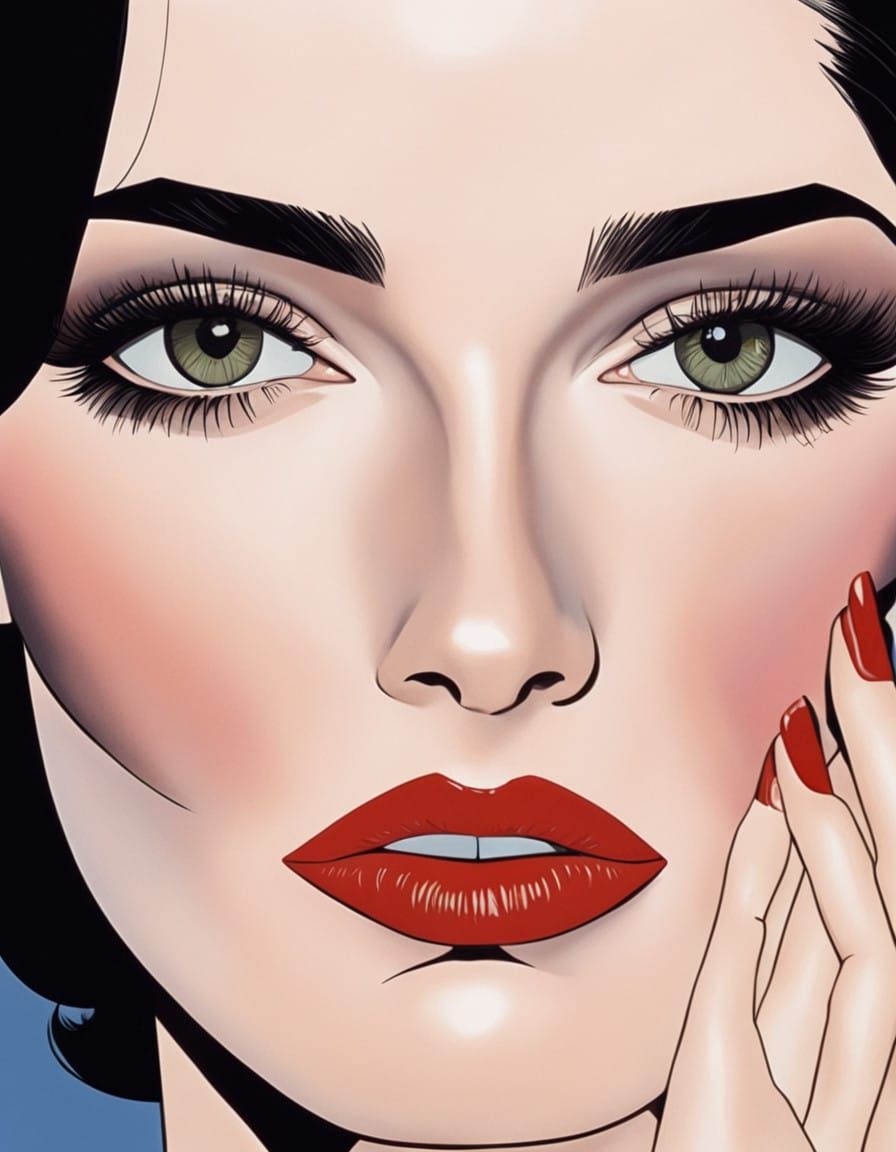 Elegant Close-Up Portrait in Patrick Nagel's Style