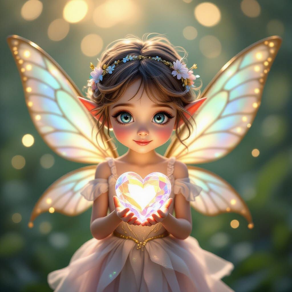 Whimsical Fairy with Crystal Heart, Macro Close-Up