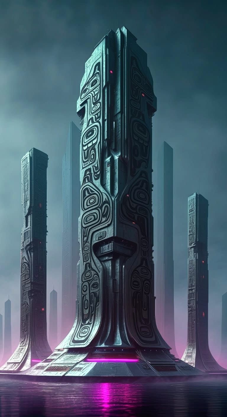 an AI interpretation of Haida totems