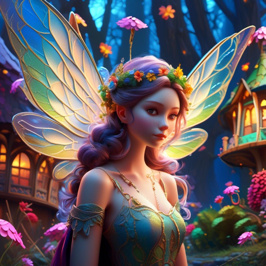Enchanted Village Fairy with Stained Glass Wings