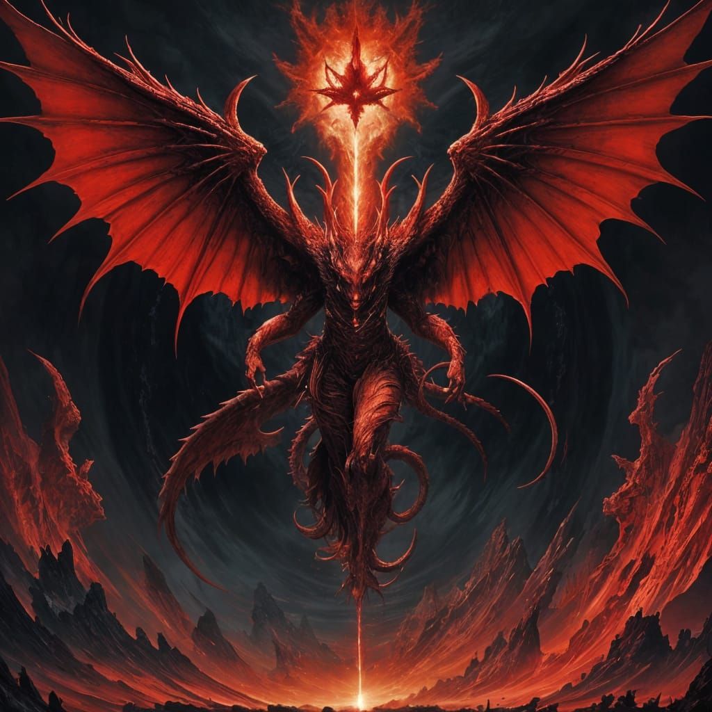 Monochromatic Red Dragon Rising from Flames