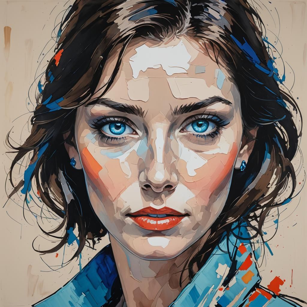Brunette Woman Portrait in Rene Gruau Style