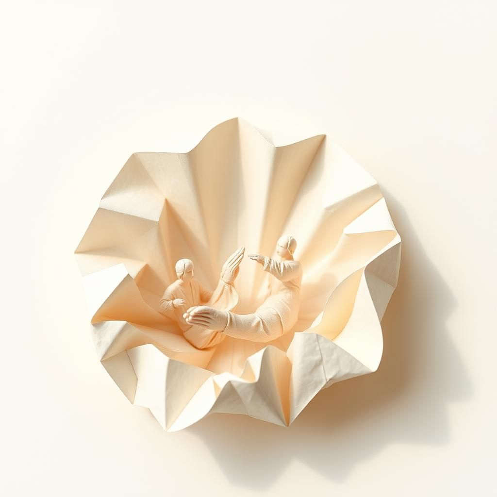 Origami Sculpture: Hand Extending Aid in Dreamy Soft Focus