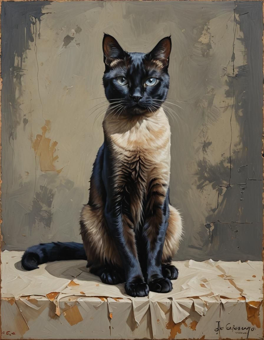 Black Siamese Cat Oil Painting