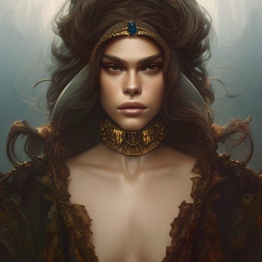 Evil Medieval Queen Portrait in Hyperdetailed Style