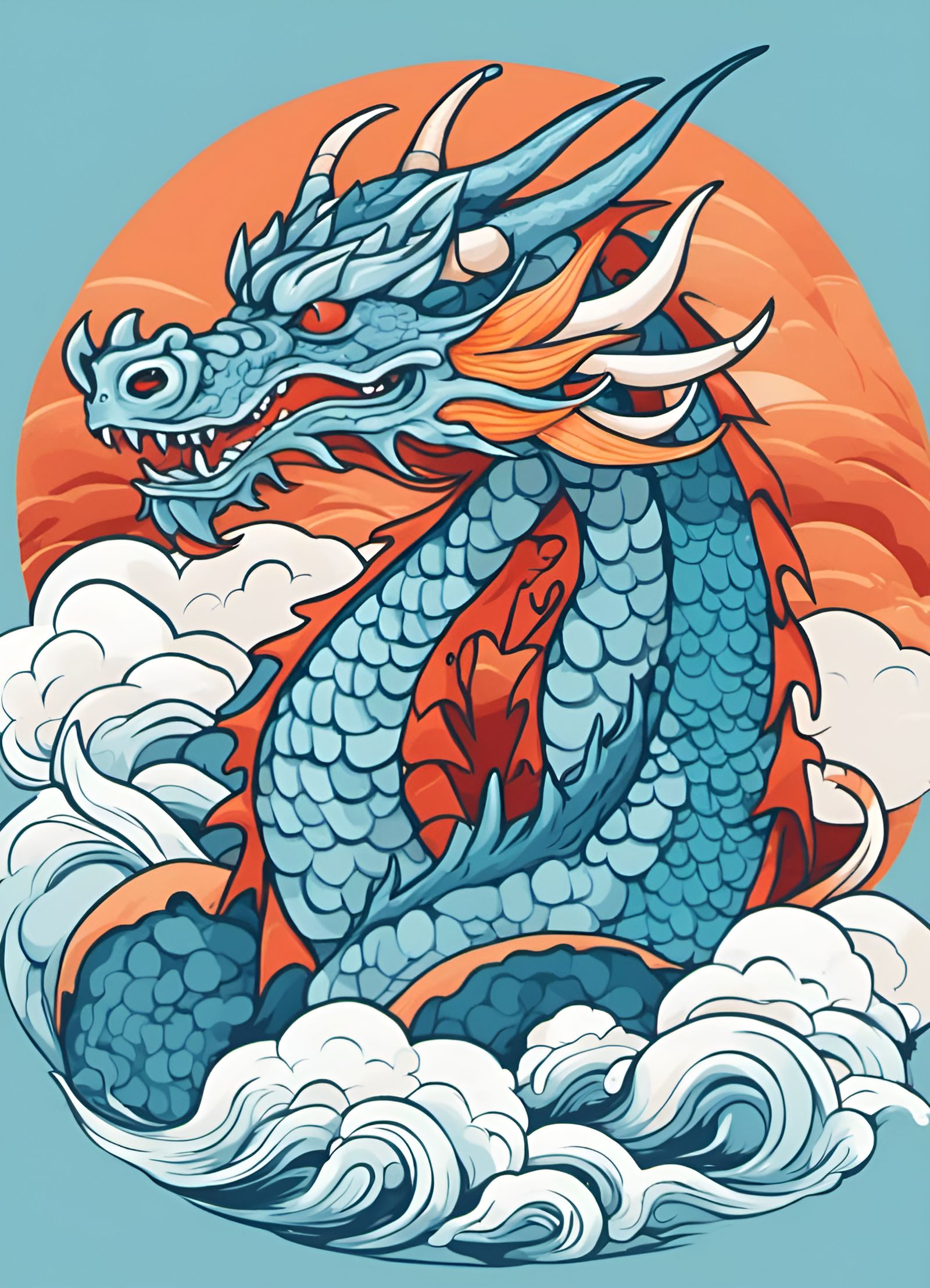 Blue and Orange Dragon Vector Illustration