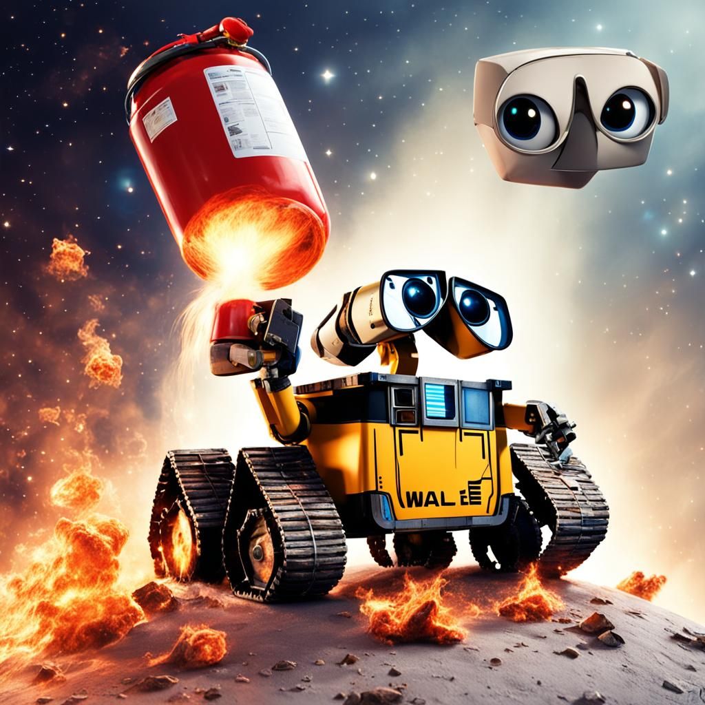 Wall-E in Space with Fire Extinguisher