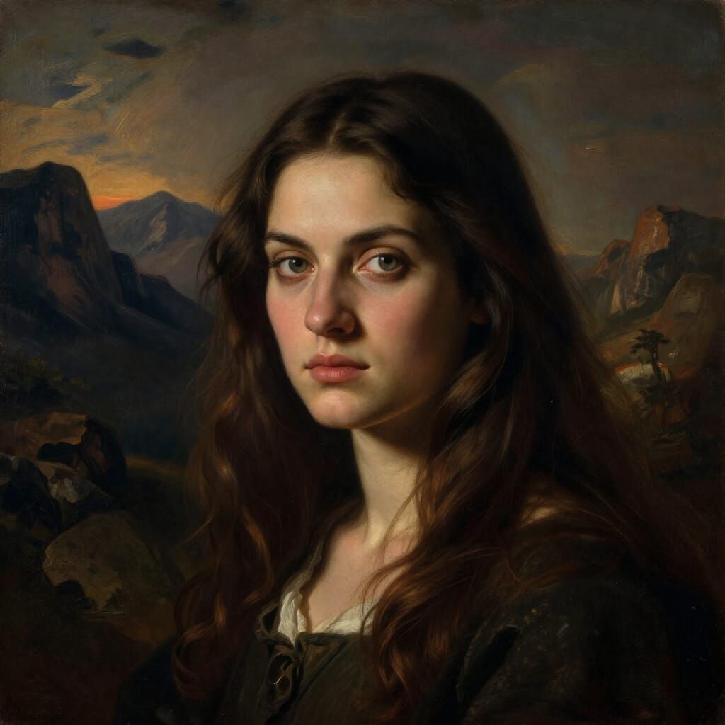 Romantic Portrait of a Determined Young Woman in Mountain La...