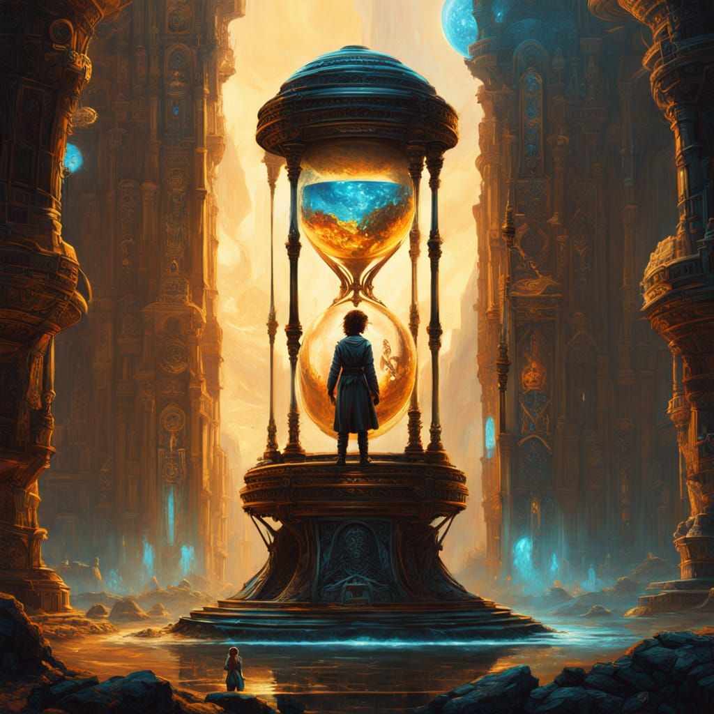 Hourglass Portal in Space: A Surreal Oil Painting