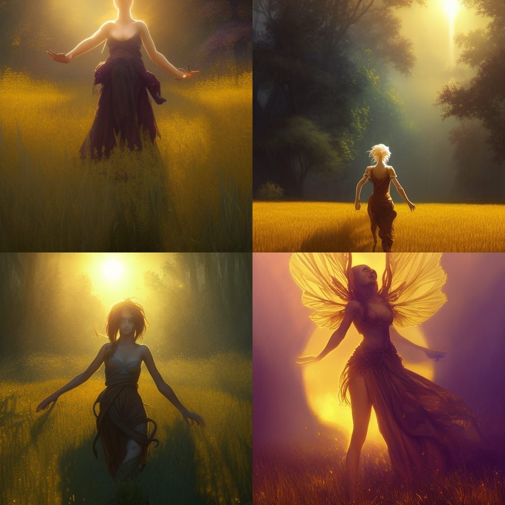 Fae in Golden Field: Dark Fantasy Art