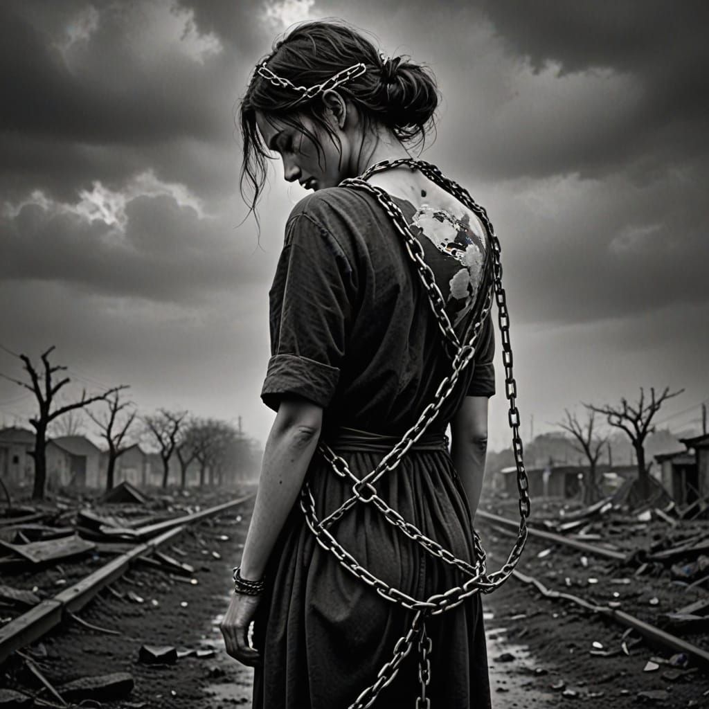 A Somber Figure Bears the Weight of the Earth