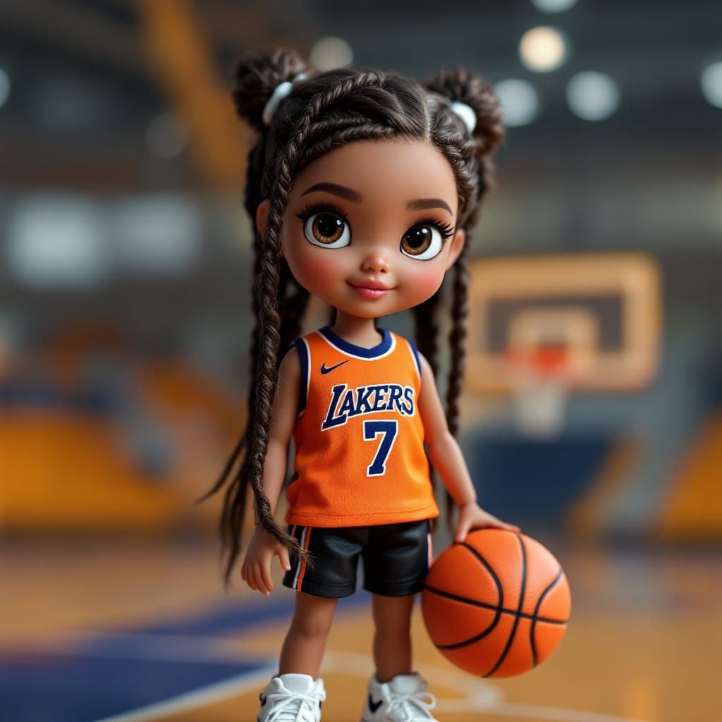Vibrant Hispanic Teen Doll Basketball Scene in Hyper-Realist...