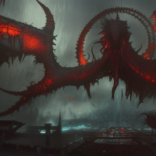 Fantastical Demon City in Detailed Matte Painting