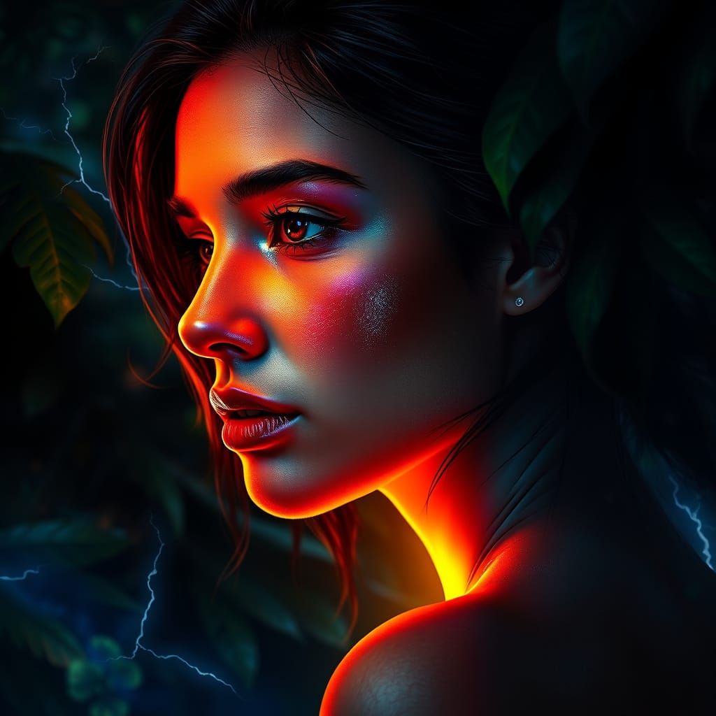 Hypnotic Tropical Moonlit Goddess in Hyperrealistic, Intrica...