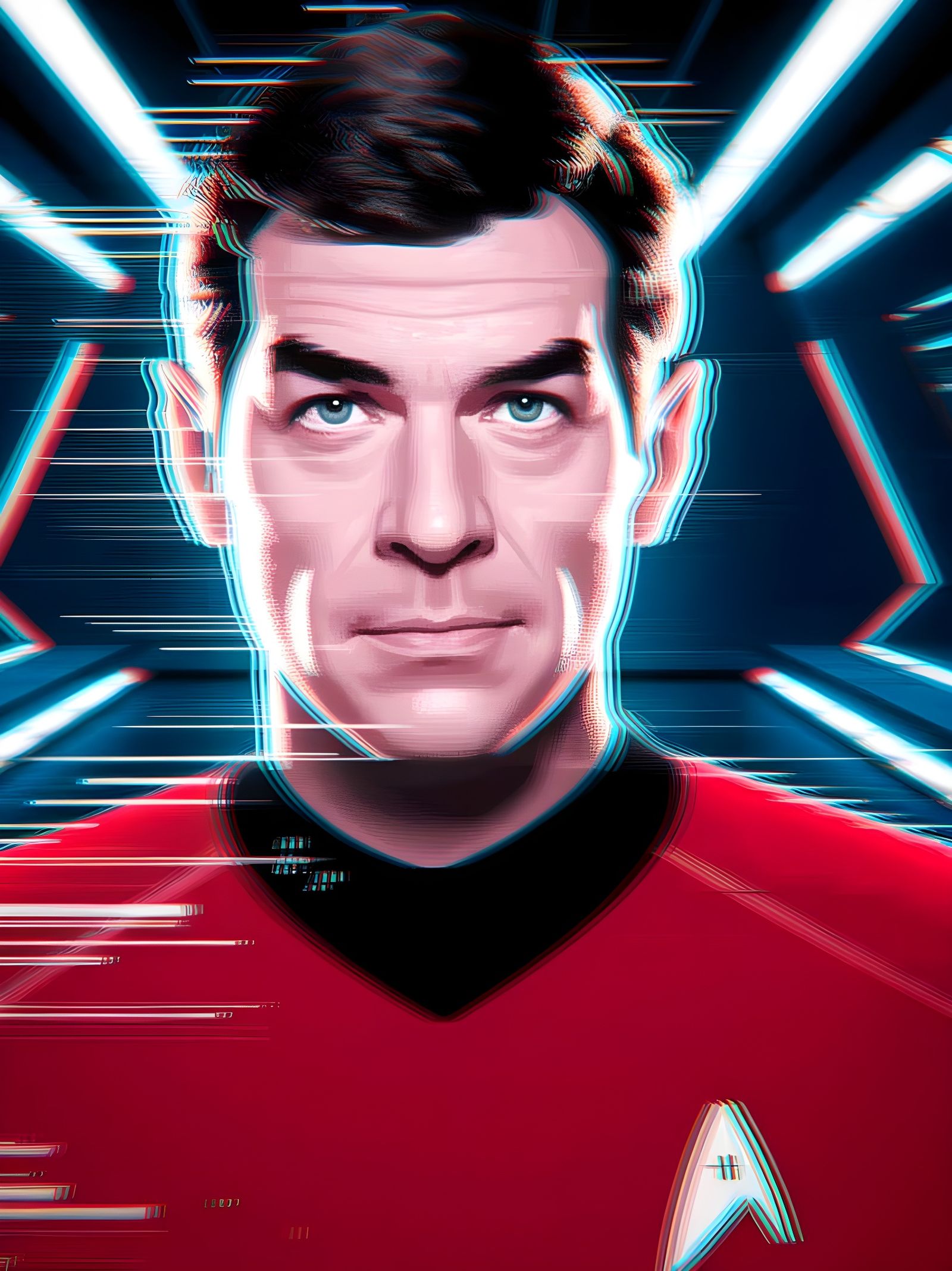 Glitched Portrait of Scotty from Star Trek in Cyberpunk Styl...